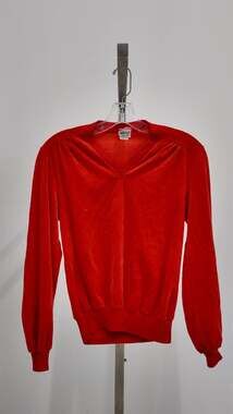 Vintage Arkay Collection Red Velour V-Neck Pullover Sweater - Made in USA